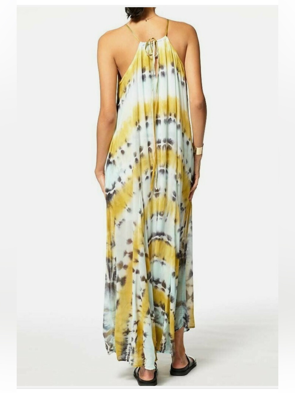 Young Fabulous & Broke Elie trapeze halter dress tie dye yellow black blue boho - Picture 3 of 13